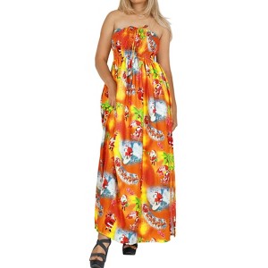 HAPPY BAY Women's A line Slit Maxi Casual Beach Vacation Dress Tube Top Long Strapless Christmas Holiday Outfits for Women L-XL Christmas Tangerine - 1 of 4