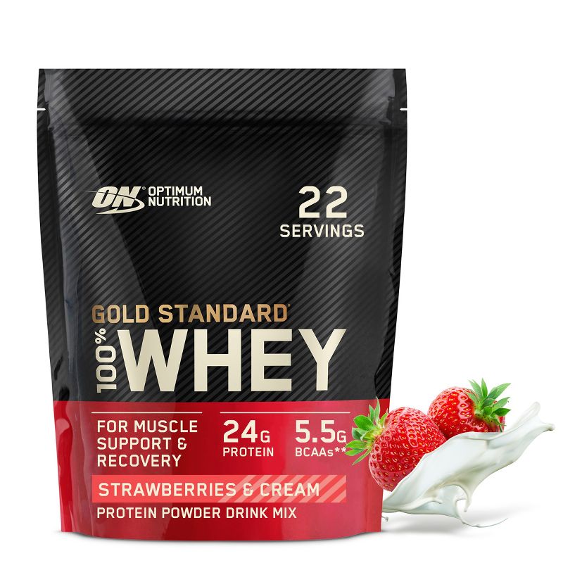 Optimum Nutrition Gold Standard 100% Whey Protein Powder - Strawberries &#38; Cream - 24oz, 1 of 13