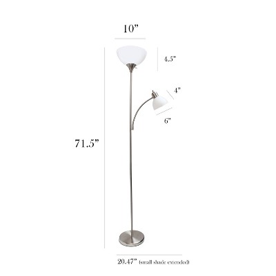 Elegant Brushed Nickel Floor Lamp with Adjustable Reading Light, White Shade