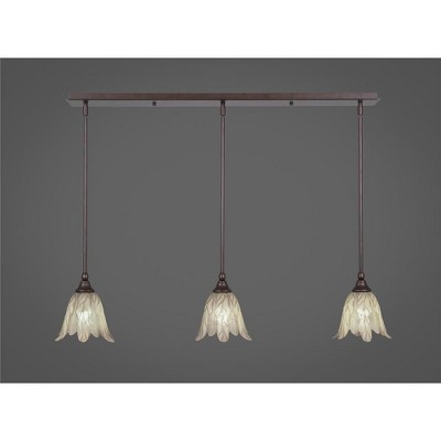 Toltec Lighting Any 3 - Light Chandelier in  Bronze with 7" Vanilla Leaf Shade