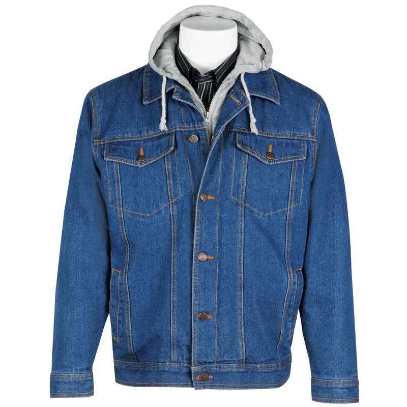 Collections Etc Mens Fleece Lined Insulated Blue Denim Jacket with Hood, 3 of 5