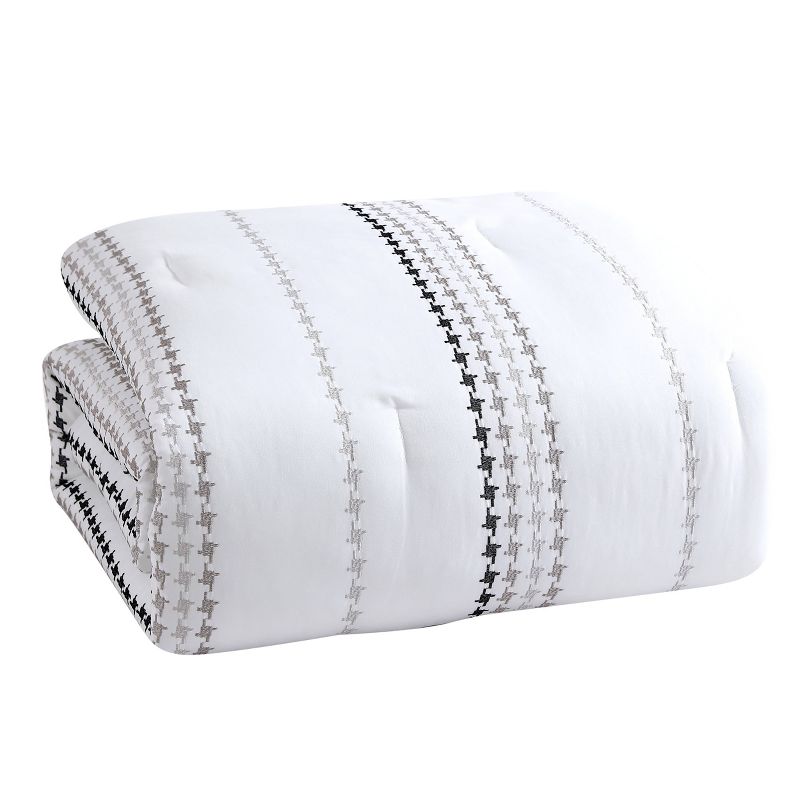 Delphi Embroidered Stripe Comforter & Sheets Bedding Set White/Gray, 6 of 11