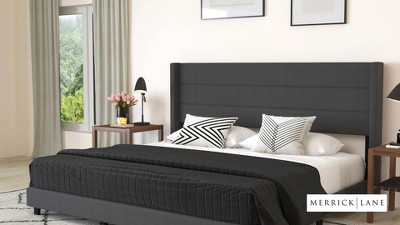 Twin Wood Frame Bed with Tufted Linen Upholstered Headboard