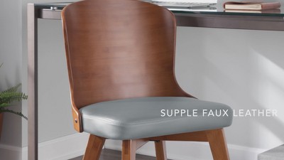 High Walnut and Black Faux Leather Upholstered Side Chair