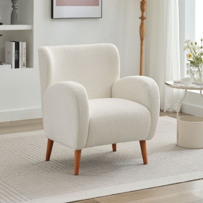 CAVINAS Modern Wingback Lounge Chair with Solid Wood Legs, Curved Backrest and Plush Upholstery, Accent Chair for Living Room, Bedroom
