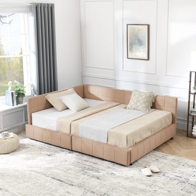 Full Size Mid-Century Upholstered Daybed with Storage Drawers,Velvet Sofa Bed Frame for Bedroom or Living Room-LAOTIES