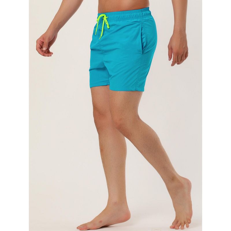 Lars Amadeus Men's Summer Beach Solid Color Mesh Lining Drawstring Waist Swim Shorts, 2 of 7