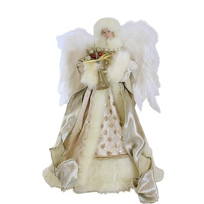 Roman 16.5 Inch Champagne Angel Tree Topper Gold Horn Feather Wings Tree Toppers