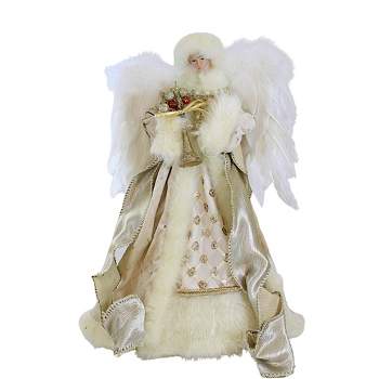 Roman Champagne Angel Tree Topper  -  One Tree Topper 16.5 Inches -  Gold Horn Feather Wings  -  136796  -  Polyester  -  Beige