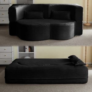 MYINDA Modern Floor Sofa,Convertible Teddy Fabric  Sleeper Sofa Bed,15" Full Size Folding Mattress for Living Room,Guest Bed - 1 of 4