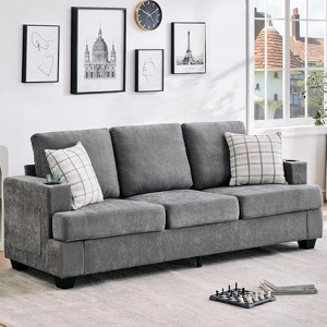 Couches with Deep Seat, Modern 3-Seater Sofa with Cup Holders and Side Storage Pockets for Living Room Apartment Lounge - 1 of 4