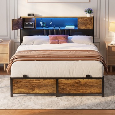 Aheaplus Bed Frame with LED Light and Charging Station