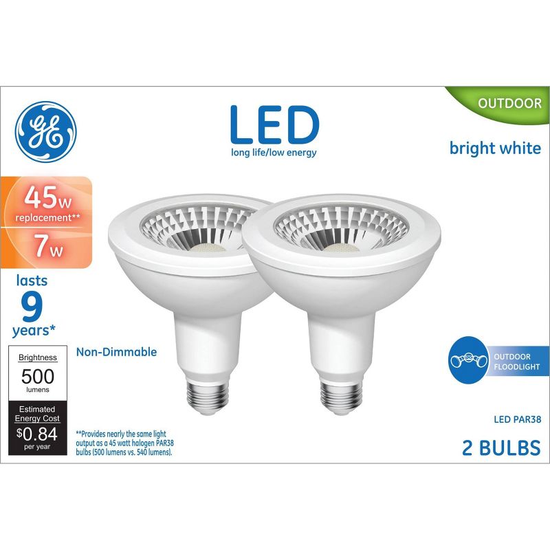 GE 2pk 7W 45W Equivalent Basic LED Outdoor Floodlight Bulbs Warm White, 1 of 8