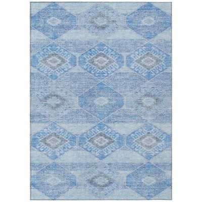 Blue And Gray Aztec Washable Indoor Outdoor Area Rug