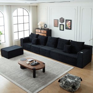 165" Corduroy Modular Sectional Cloud Sofa with Deep Seat, Cup Holders, and No Assembly Required - 1 of 4