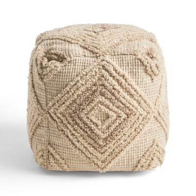 Brower Boho Wool and Cotton Ottoman Pouf Ivory - Christopher Knight Home