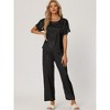 cheibear Women's Satin Summer Short Sleeves Sleepshirt with Pants Lounge Pajamas Sets - 2 of 4