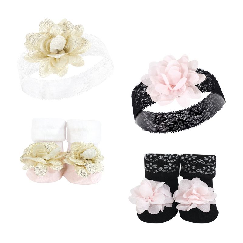 Hudson Baby Infant Girl 8Pc Headband and Socks Set, Lace Velvet Knot, 0-9 Months, 2 of 4