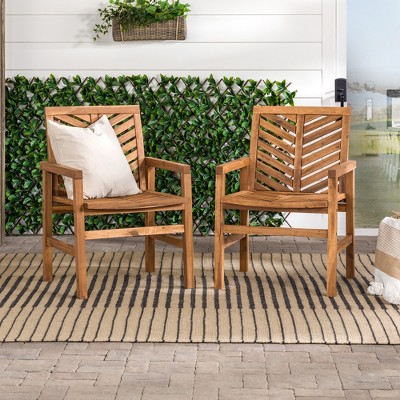 Set of 2 Brown Chevron Slatted Acacia Wood Patio Chairs