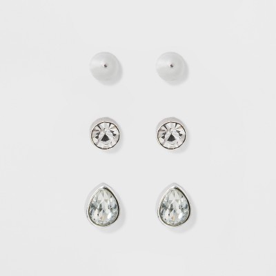 Stud Earring Set 3ct - A New Day™ Silver/Clear