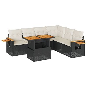 vidaXL 6 Piece Patio Sofa Set with Cushions Black Poly Rattan Acacia - 1 of 4