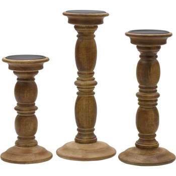 Elements Wood Candle Holders, Set of 3