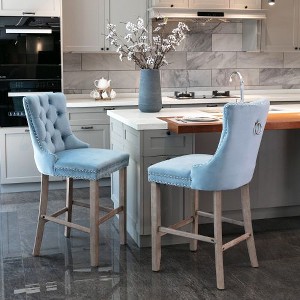 CAVINAS Mid-Century Barstools with Button Tufted and Chrome Nailhead Trim, Velvet Upholstered Dining Chair, Leisure Bar Chairs, Bar Stools, Set of 2 - 1 of 4