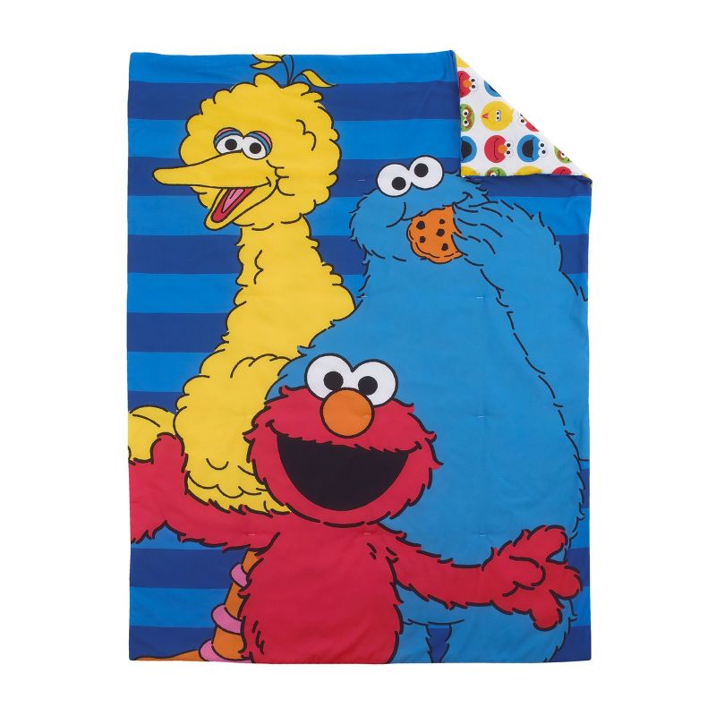 Sesame Street Best Friends Blue, Red, Yellow 4 Piece Toddler Bed Set - Comforter, Fitted Bottom Sheet, Flat Top Sheet, Reversible Pillowcase, 2 of 7