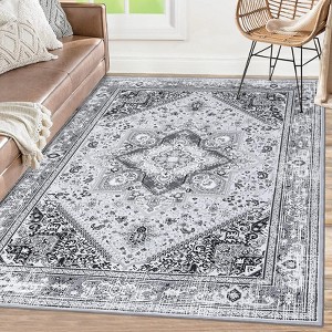 Vintage Oriental Distressed Area Rug Washable Rugs for Bedroom Soft Touch Stain Resistant Throw Carpet Low Pile Floor Cover with Non-Slip Backing - 1 of 4