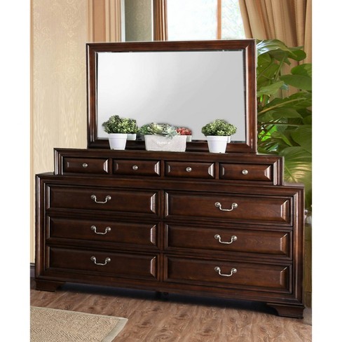 Rowland 10 Drawer Dresser Mirror Set Brown Cherry Homes