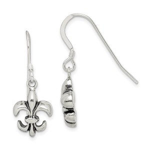 Black Bow Jewelry Fleur De Lis Dangle Earrings in Antiqued Sterling Silver - 1 of 4