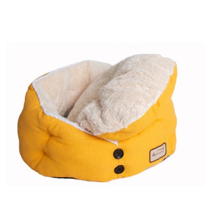 Small Gold Waffle and White Plush Cat Bed