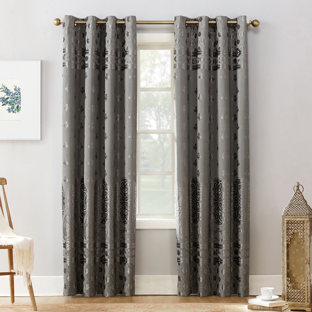 Photos - Curtains & Drapes 84"x50" Elidah Bonded Velvet Blackout Grommet Curtain Panel Gray - Sun Zer