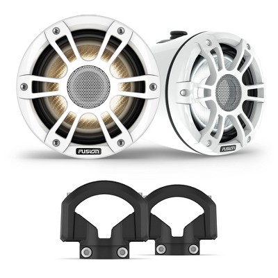 Garmin Fusion SG-FLT653SPW 6.5" White Sports Grille LED White Tower Speakers with XS-MNTSP XS Series 6.5" Mount Brackets, Pair, Fits 1.31"-2.5" Bars