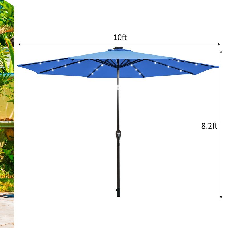 Costway 10' Solar LED Lighted Patio Market Umbrella Shade Tilt Adjustment Crank Tan/Beige/Blue/Navy/Burgundy, 3 of 9