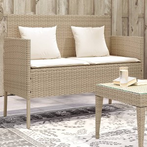 vidaXL Patio Bench with Cushions Beige Poly Rattan - 1 of 4