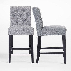 WestinTrends 24" Linen Fabric Tufted Counter Stool (Set of 2) - 1 of 4