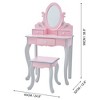 Rapunzel Princess Kids Play Vanity Table & Stool – Wooden Makeup Vanity Set with Mirror and Storage Drawers, Pink & Gray - 4 of 4