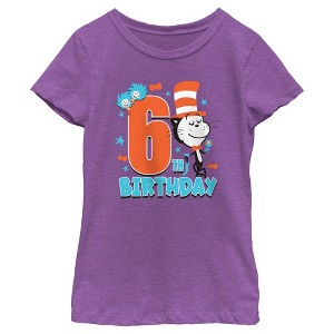 Girl's Dr. Seuss Cat in the Hat and Friends Birthday  T-Shirt - 6th Birthday Girl - Small - 1 of 4