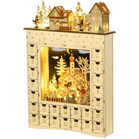 HOMCOM Wooden Christmas Advent Calendar with 24 Countdown Drawers and LED Lights for Kids and Adults, Battery Operated - image 1 of 4