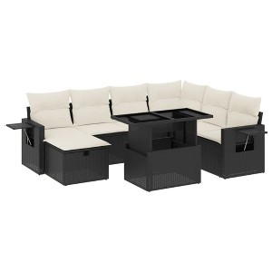 vidaXL 8 Piece Patio Sofa Set with Cushions Black Poly Rattan - Black and Cream - 1 of 4