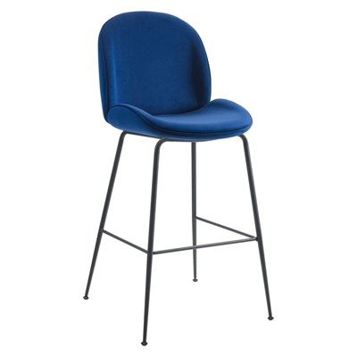 Scoop Black Powder Coated Steel Leg Performance Velvet Barstool Navy - Modway