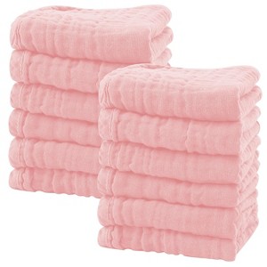 12 Pack Baby Muslin Washcloths - Soft Face Cloths for Newborn, Absorbent Bath Wash Cloths, Wipes - 1 of 4