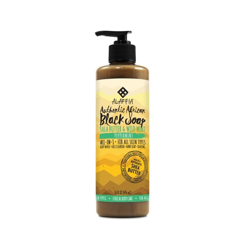 Alaffia Authentic African Black Soap - Peppermint 16 fluid ounces, 1 of 2