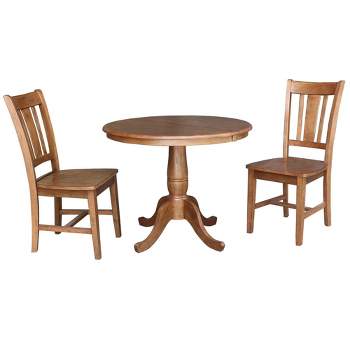 36" Larson Round Extendable Dining Table with 2 San Remo Splat Back Chairs Distressed Oak - International Concepts