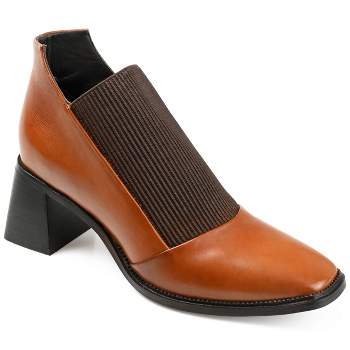 Journee Signature Womens Genuine Leather Stylla Square Toe Stacked Ankle Booties