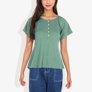 Anna-Kaci Women's Button Down Detail Raglan Short Gathered Sleeve Flared Top - 1 of 4