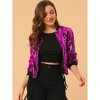 INSPIRE CHIC Women's Party Sequin Sparkle Long Sleeve Cropped Length Zipper Bomber Jacket - 4 of 4