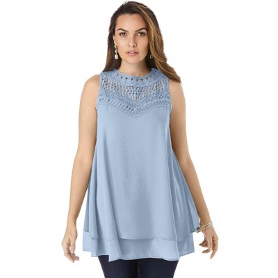 Roaman's Women's Plus Size Lace Yoke Top
