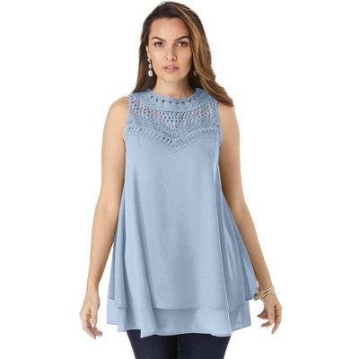 Roaman's Women's Plus Size Lace Cold-Shoulder Top Mock Neck 3/4